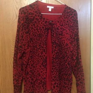 Red leopard print cardigan